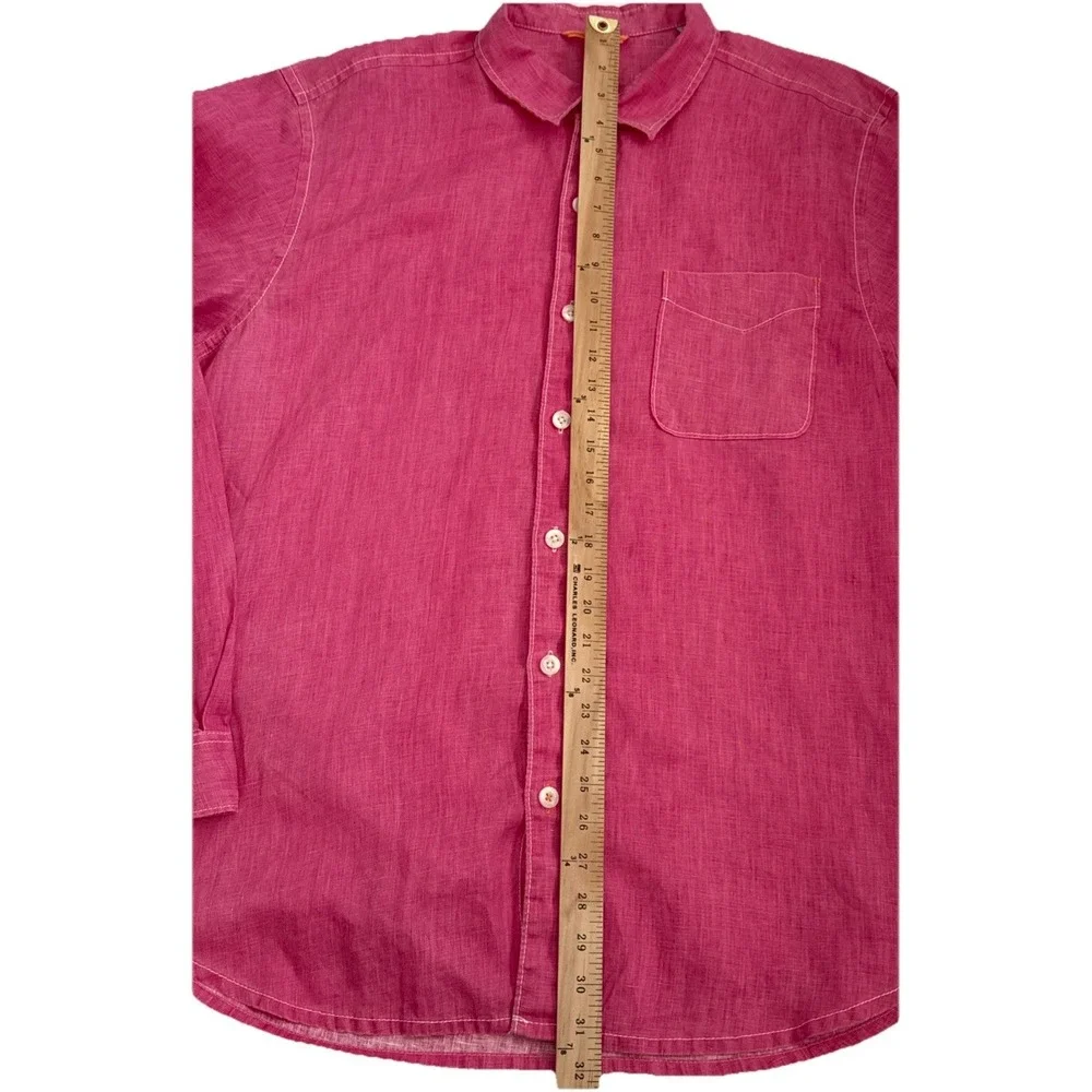 TOMMY BAHAMA Shirt Men's XL Pink Chambray 100% Linen Long Sleeve Breathable - Picture 8 of 11